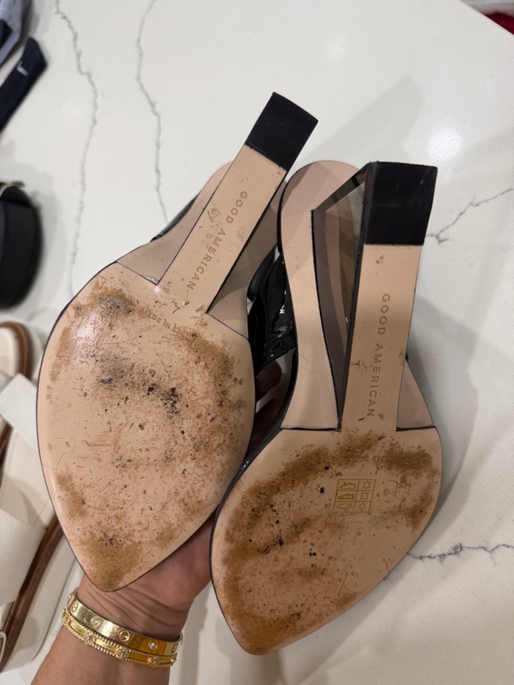 Good American Black Patent Square-Toe Mule Sandals - Picture 4 of 4